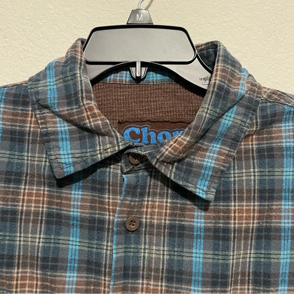 Chor Men’s Waffle Knit Lined Flannel Long Sleeve Shirt Size Small in Blue Brown